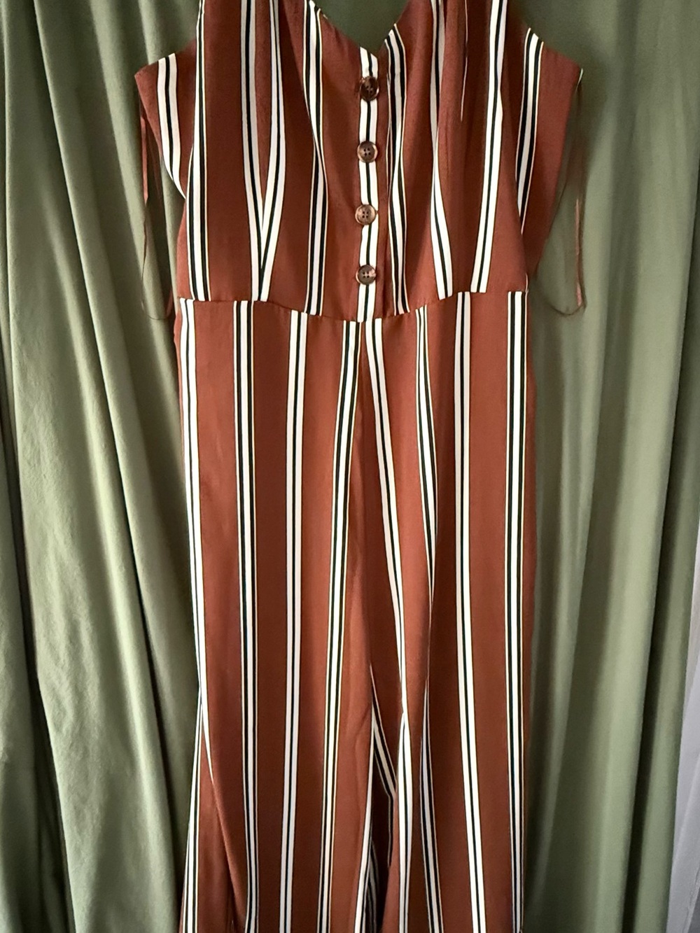 Blu Pepper Rust Striped Button-Front Jumpsuit